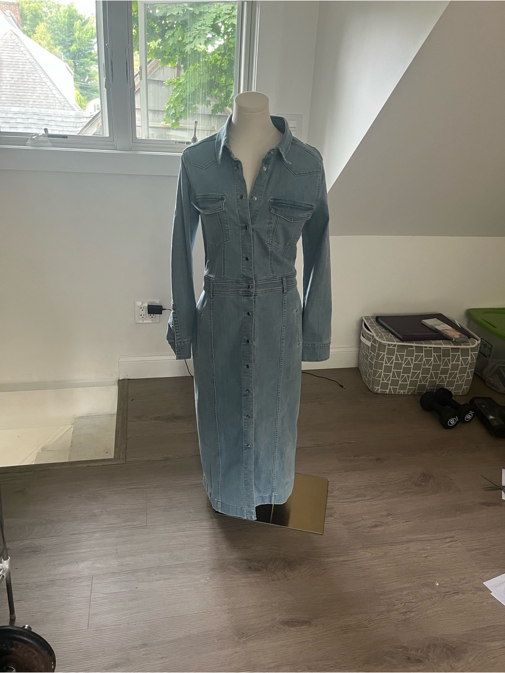 7 For All Mankind Light Blue Denim Shirt Dress - Button-Front Midi